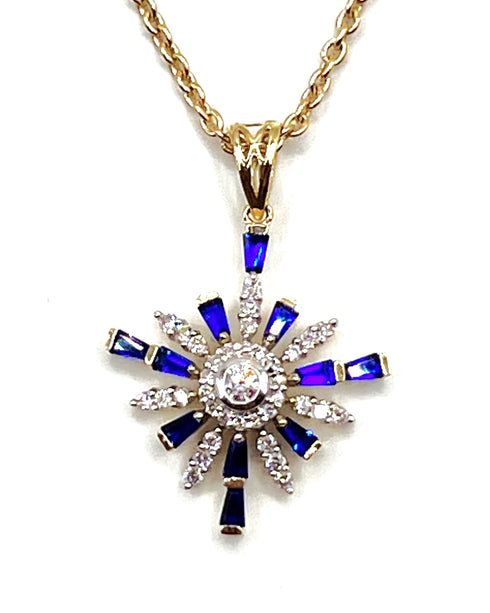 14k Gold Star of Bethlehem with Sapphire & Diamond Necklace